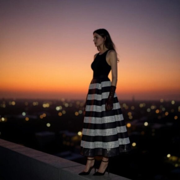 Sachi + Babi Maxi  striped ayako midi skirt in jet Size 2 - Picture 3 of 9